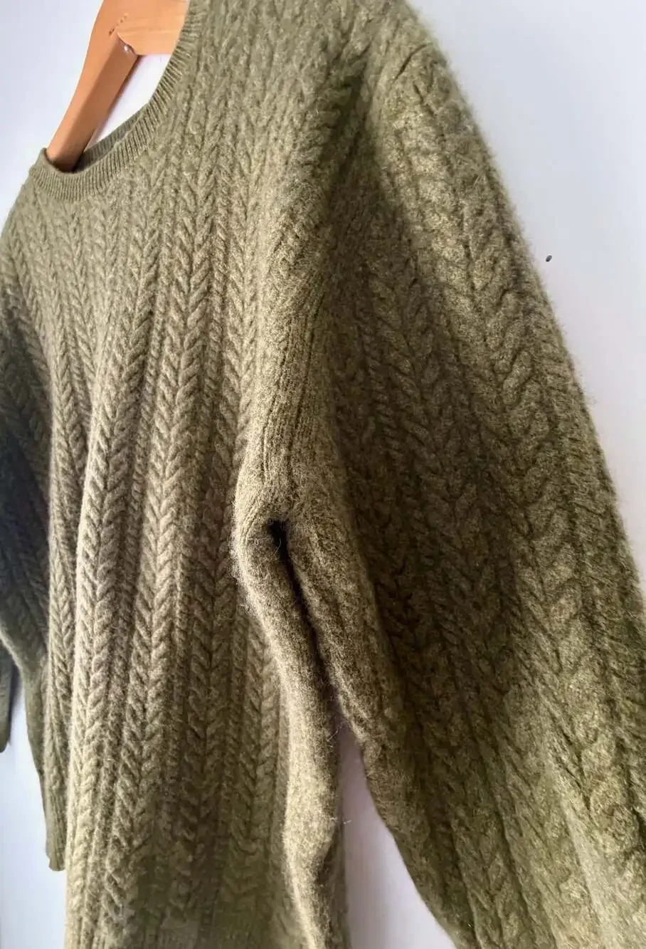 Neiman Marcus Cable Knit Sweater Size XL Green 100% Cashmere Made in Italy